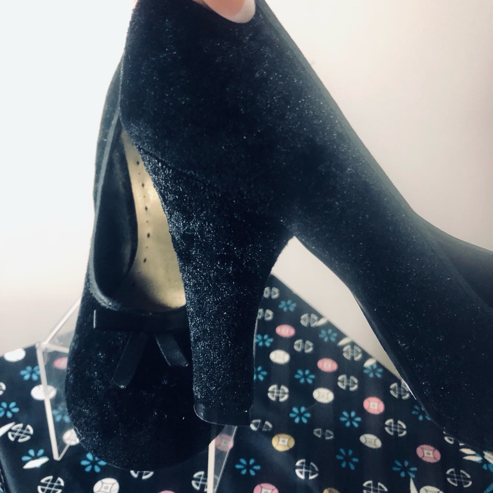 Black Velvet Bow  Heel Pumps 725 originals shoes bow - Picture 7 of 9